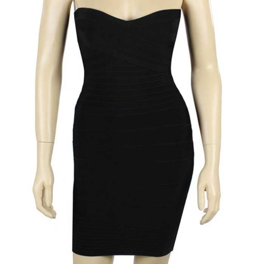 Black Strapless Hervé Legér Mini Bandage Dress